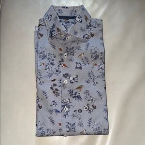 Elegant Blue Floral Button Down Shirt